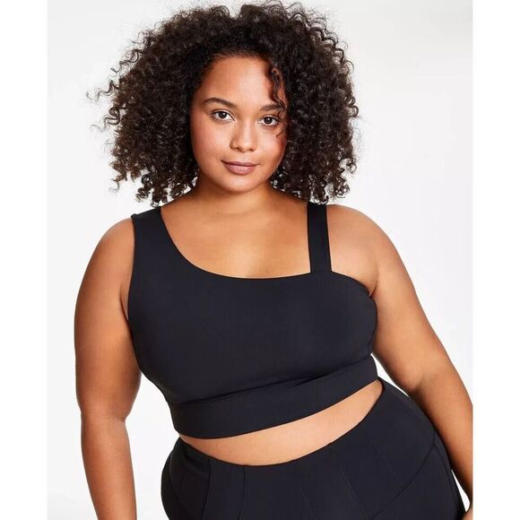 Jenni Women's Asymmetric One-Shoulder Sleep Bra, Black, Size: 3X - Picture 1 of 6